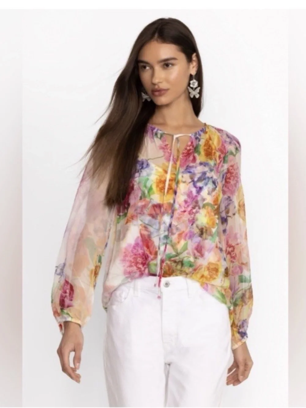Johnny Was 100% Silk floral Blouse Size 1X matching tank - Picture 6 of 11